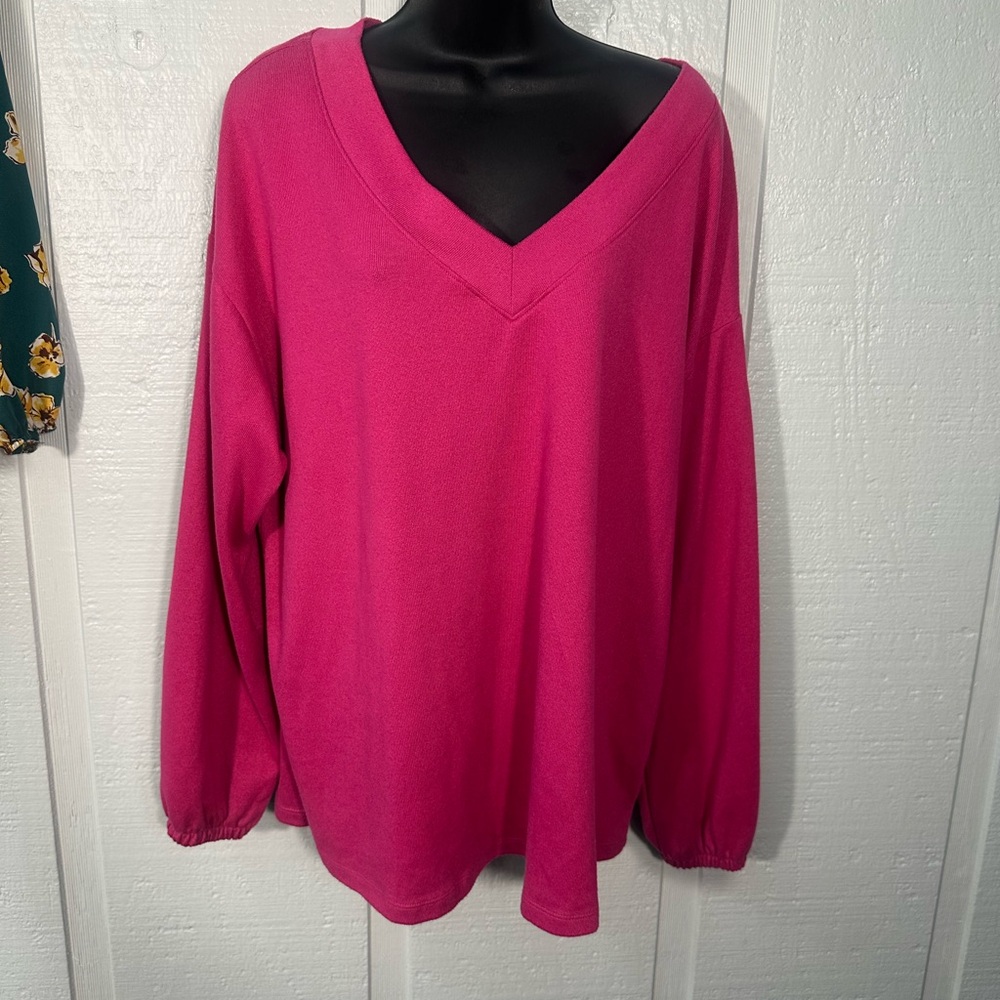 Lane Bryant Pink V-Neck Tunic Sweater Plus Sz 14/16 EUC - Picture 2 of 7